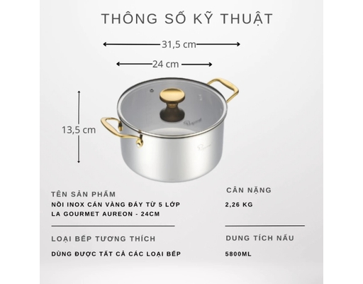 Nồi Inox Aureon Có Nắp 24cm La Gourmet ảnh 7