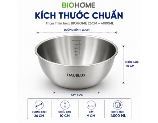Thau Trộn Inox Có Vạch 4000ml Biohome ảnh 1