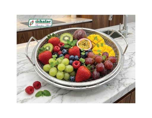 Bộ Khay Tròn Rổ LướI Inox 24cm Tithafac ảnh 2