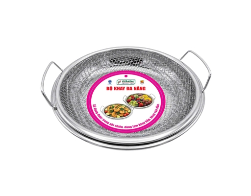 Bộ Khay Tròn Rổ LướI Inox 26cm Tithafac ảnh 0