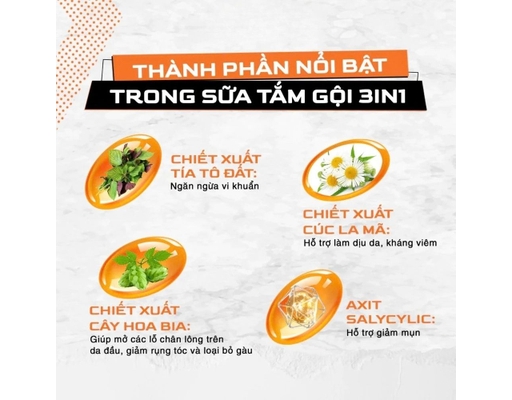 Tắm gội 3in1 Men Shower Gel - Free Skin 650g Menitems ảnh 4