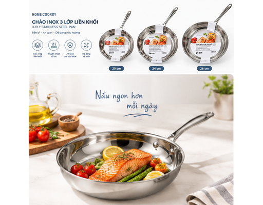 Chảo Inox 3 Lớp Liền Khối 20cm HÓME CÓORDY ảnh 4