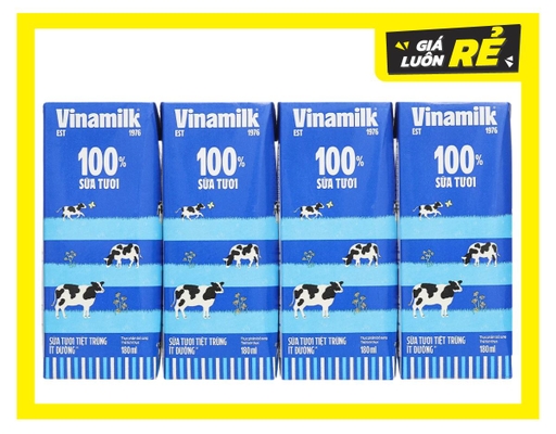 Lốc 4 Hộp Sữa Tươi Tiệt Trùng Ít Đường Vinamilk 180ml Vinamilk ảnh 0