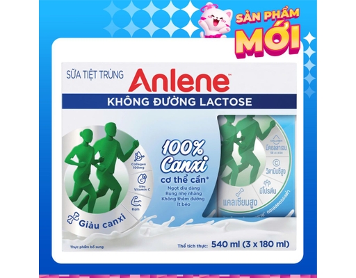 Lốc 3 Hộp Thực Phẩm Bổ Sung Sữa Tiệt Trùng Không Đường Lactose 180ml Anlene ảnh 0