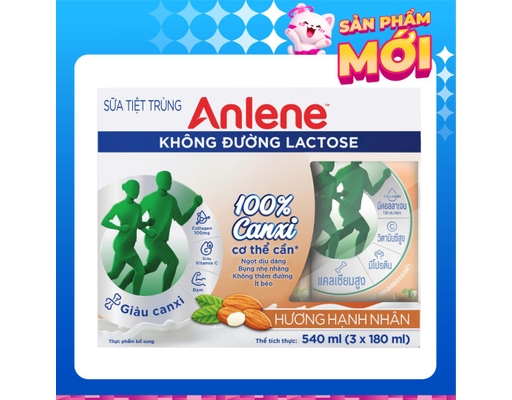Lốc 3 Hộp Thực Phẩm Bổ Sung Sữa Tiệt Trùng Anlene Không Đường Lactose Hương Hạnh Nhân 180ml Anlene ảnh 0