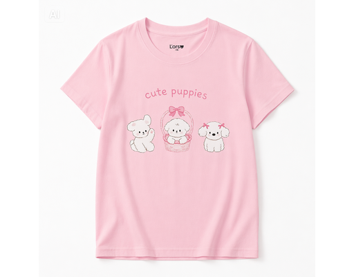 Áo Thun Bé Gái Cute Puppies Màu Hồng L'orso ảnh 3