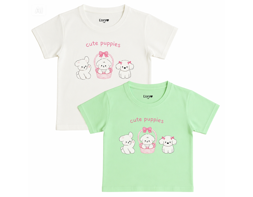 Áo Thun Bé Gái Cute Puppies Màu Trắng L'orso ảnh 0