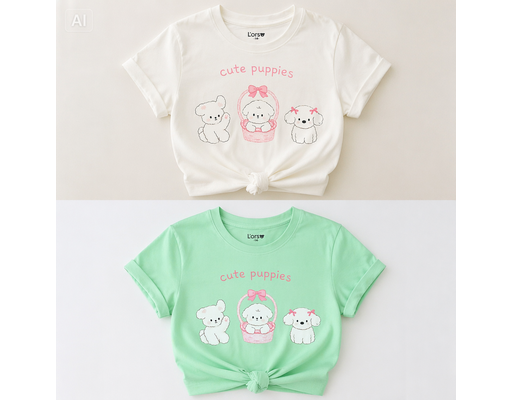 Áo Thun Bé Gái Cute Puppies Màu Xanh Ngọc L'orso ảnh 1