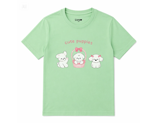 Áo Thun Bé Gái Cute Puppies Màu Xanh Ngọc L'orso ảnh 0
