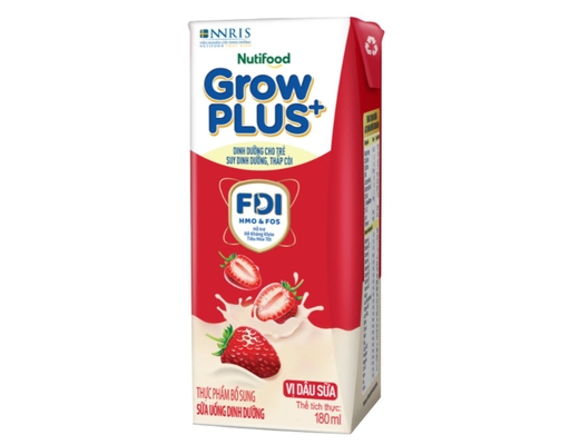 Lốc 4 Hộp Sữa Uống Dinh Dưỡng Vị Dâu Sữa 180ml Growplus+ ảnh 1