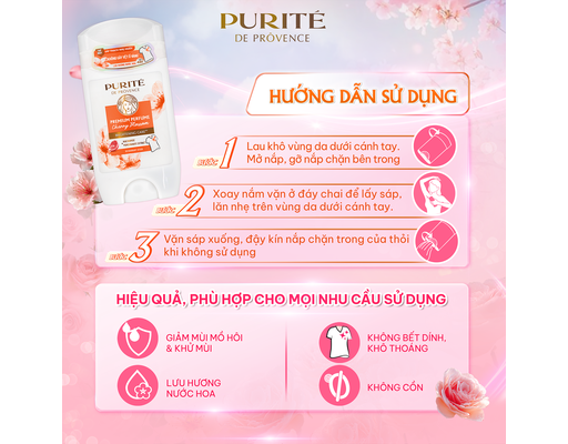 Sáp Khử Mùi Hương Nước Hoa Cao Cấp Dưỡng Mịn Hoa Anh Đào 70G (Sáp Trắng) Purite ảnh 6