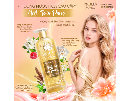 Sữa Tắm Nhũ Hương Nước Hoa D'Allure Dưỡng Sáng Meet Me In Paris 500ml Purite ảnh 2