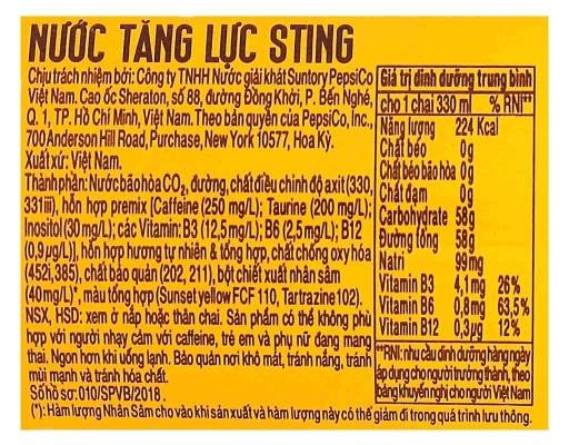 Nước Tăng Lực Chứa Nhân Sâm 330ml Sting ảnh 1