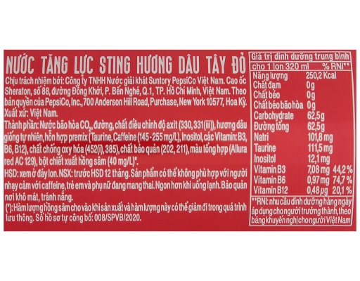 Nước Tăng Lực Hương Dâu Lon Cao 320ml Sting ảnh 1