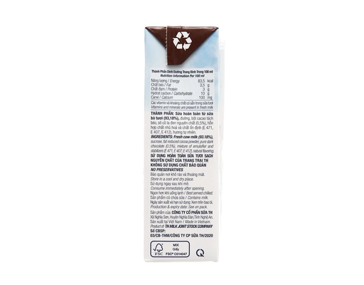 Lốc 4 Hộp Sữa Tươi Tiệt Trùng Socola Th True Milk 180ml TH True Milk ảnh 3