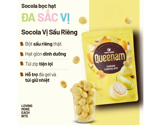 Sô Cô La Sầu Riêng Phủ Hạnh Nhân, Hạt Điều 75g Queenam ảnh 1
