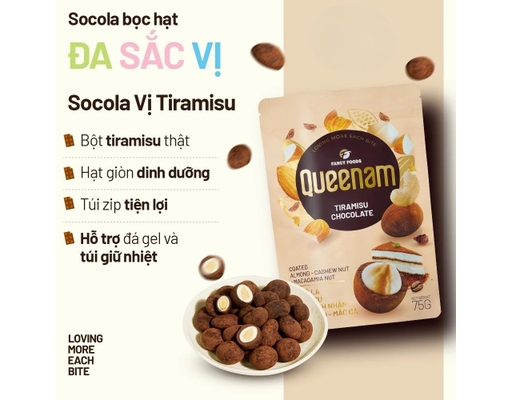 Sô Cô La Tiramisu Phủ Hạnh Nhân - Hạt Điều - Macca 75g Queenam ảnh 1