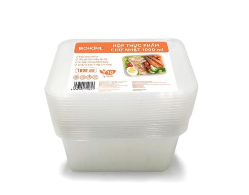 Hộp Thực Phẩm Chữ Nhật 1000ml 10 Bộ/Lốc Biohome ảnh 0