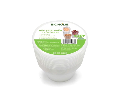 Hộp Thực Phẩm Tròn 650ml 10 Bộ/Lốc Biohome ảnh 0