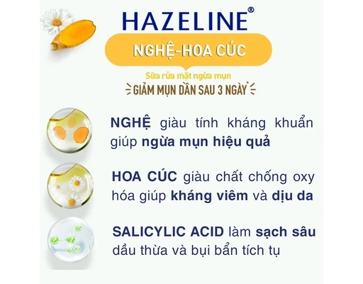 Sữa Rửa Mặt Nghệ Hoa Cúc Ngừa Mụn 100g Hazeline ảnh 2