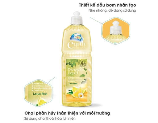Nước Rửa Chén Cao Cấp Hương Chanh Tươi Mát Lemon Fresh 1L Earth Choice ảnh 1