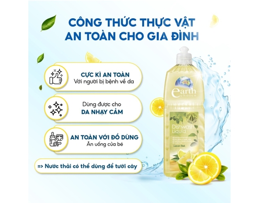 Nước Rửa Chén Cao Cấp Hương Chanh Tươi Mát Lemon Fresh 1L Earth Choice ảnh 2
