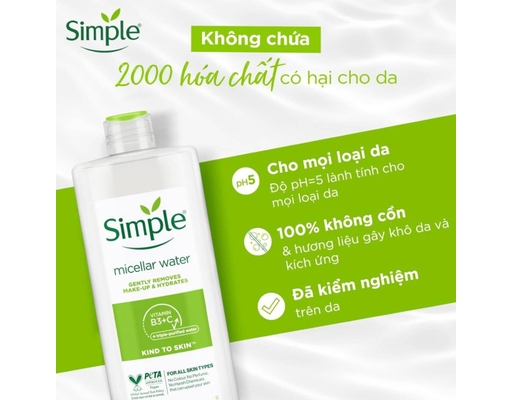 Nước Tẩy Trang Micellar Cấp Ẩm Tức Thì 400ml Simple ảnh 3