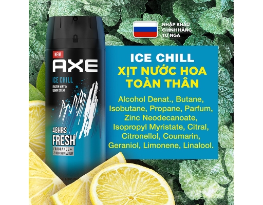 Xịt Khử Mùi Nước Hoa Toàn Thân Cho Nam Hương Ice Chill 135ml AXE ảnh 2