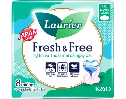 Băng Vệ Sinh Fresh & Free Siêu Mỏng Cánh 8 Miếng 8 Miếng Laurier