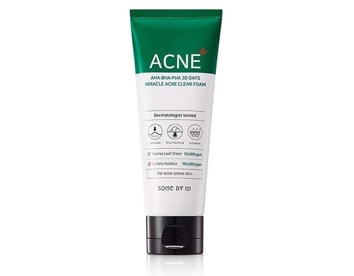 Sữa Rửa Mặt Tạo Bọt Giảm Mụn AHA-BHA-PHA 30 Days Miracle Acne Clear Foam 120ml SOME BY MI