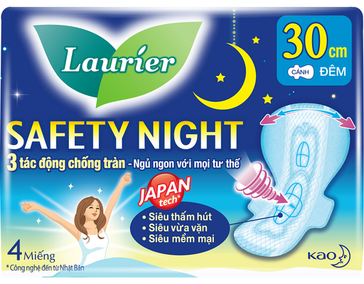 Băng Vệ Sinh Đêm An Toàn Safety Night 30cm 4 Miếng Laurier