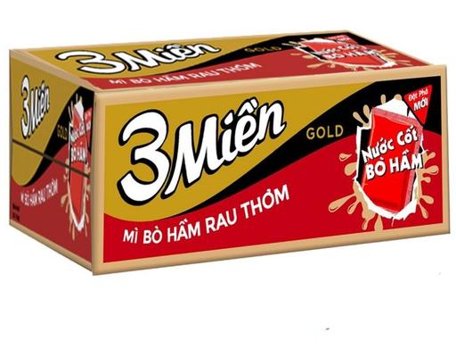 Thùng 30 Gói Mì Reeva 3 Miền Gold Vị Bò Hầm 75g - 01230666 3 Miền