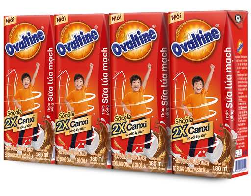 Lốc 4 Hộp Sữa Lúa Mạch Vị Socola Ovaltine Bổ Sung Canxi 180ml Ovaltine