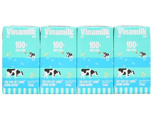 Lốc 4 Hộp Sữa Tươi Không Đường Vinamilk 110ml Vinamilk