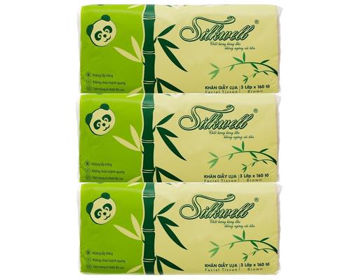 Combo Khăn Giấy Rút Tre Brown 3 Lớp - 160 Tờ x 3 Gói Silkwell