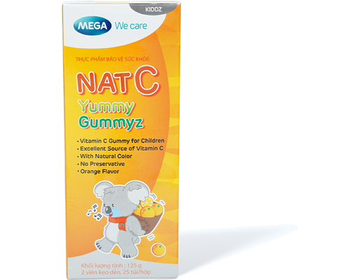 Thực Phẩm Bảo Vệ Sức Khỏe Yummy Gummyz Nat C Hương Cam - Hộp 25 Gói x 2 Viên MEGA We care