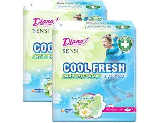 Lô 2 Băng Vệ Sinh Sensi Cool Fresh Siêu Mỏng Cánh Mát Dịu 23cm - 2 Gói x 8 Miếng Diana