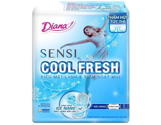 Băng Vệ Sinh Sensi Cool Fresh Siêu Mỏng Không Cánh Mát Lạnh 23cm 8 Miếng Diana