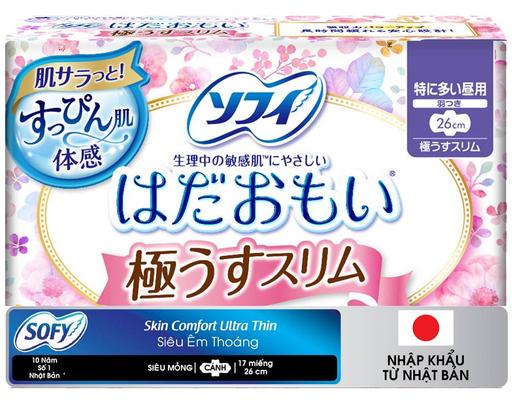 Băng Vệ Sinh Siêu Mỏng Cánh Skin Comfort Utra Thin 26cm 17 Miếng Sofy