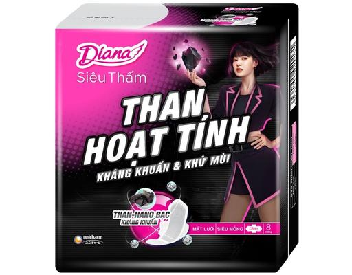 Băng Vệ Sinh Siêu Thấm Than Hoạt Tính Siêu Mỏng Cánh 8 Miếng Diana