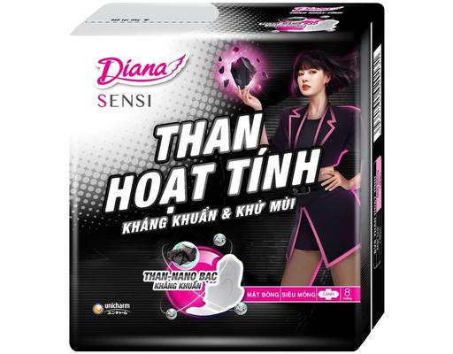 Băng Vệ Sinh Sensi Than Hoạt Tính Siêu Mỏng Cánh 8 Miếng Diana