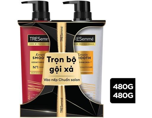 Bộ Dầu Gội + Dầu Xả Keratin Smooth Vào Nếp Suôn Mượt 480g TRESemmé