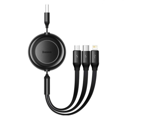 Cáp Sạc Dây Rút 3IN1 USB to M+L+C 3.5A 1.1M Màu Đen Baseus