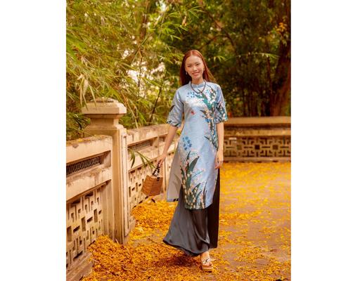 Áo Dài Gấm Xanh AD14-XLL F2 Fashion & Freedom