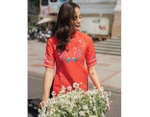 Áo Dài Gấm Đỏ AD14-DLK F2 Fashion & Freedom
