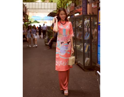 Áo Dài Gấm Hồng AD14-HVC F2 Fashion & Freedom