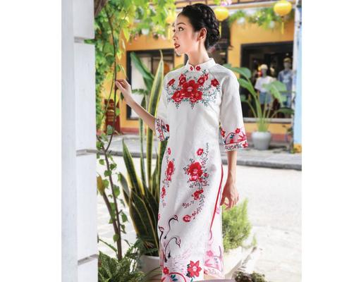 Áo Dài Gấm Trắng AD14-TD F2 Fashion & Freedom