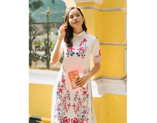Áo Dài Gấm Trắng AD14-TLK F2 Fashion & Freedom