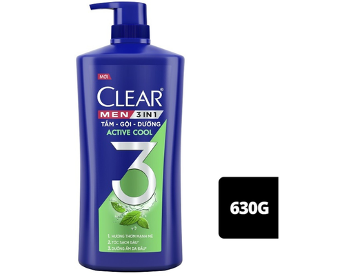 Dầu Tắm Gội Dưỡng Toàn Thân Cho Nam 3in1 Mát Lạnh 630g CLEAR MEN