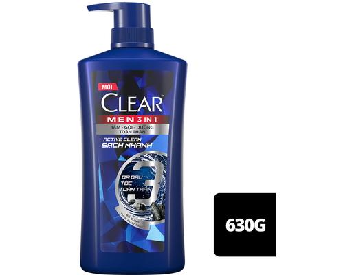 Dầu Tắm Gội Dưỡng Toàn Thân Cho Nam 3in1 Sạch Nhanh 630g CLEAR MEN